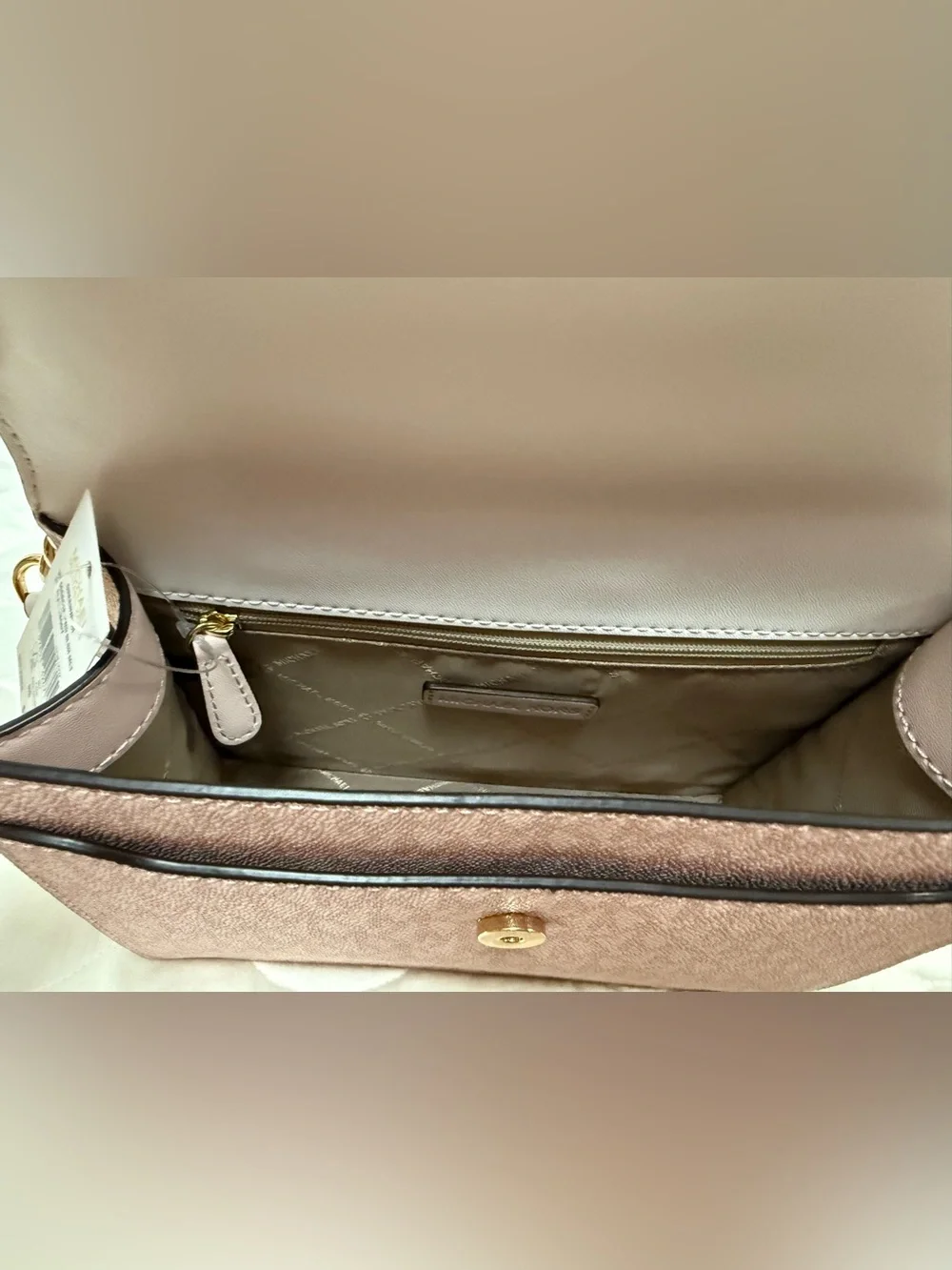 Michael Kors Blush Pink & White Leather Shoulder Bag with Gold MK Accent